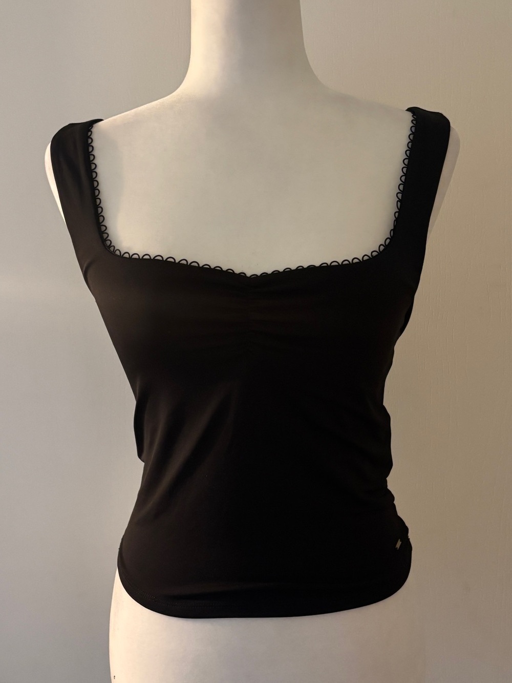Guess Black Square Neck Tank with Scallop Trim